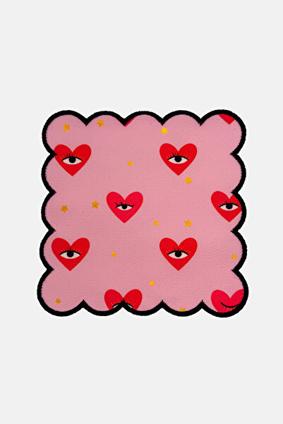 DECO Black Embroidered Romantic Look Heart Patterned Cocktail Napkin Fabric 1Pc
