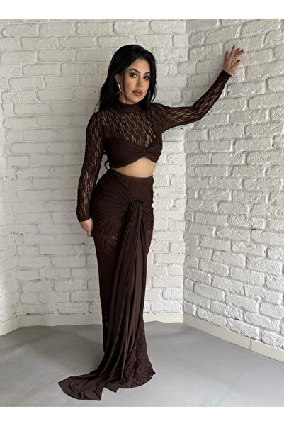 moneta boutique Women's Lace Detailed Bustier and Skirt Set