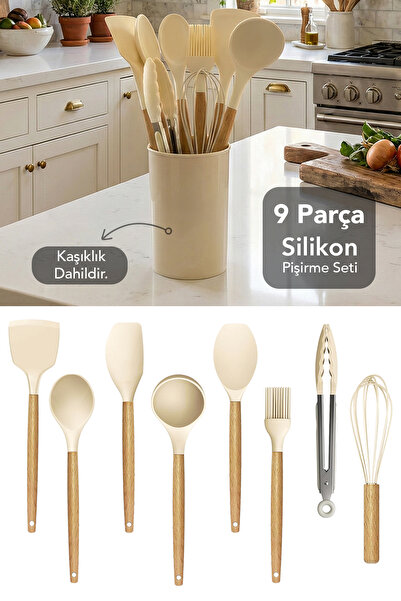 Meleni Home 9 Parça Silikon Servis Seti - Standlı Isıya Dayanıklı Yanmaz Yapı...