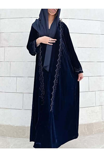 AYA mwt725-Abaya- Velvet-with-Embroidery-Navy