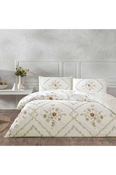 Taç Double Duvet Cover Set 100% Cotton ranforce, TAC, Elira white with delica...