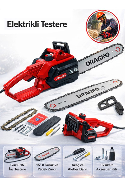 Dragro Profesyonel 1880w + Elektirikli Ağaç Odun Kesim Makinası