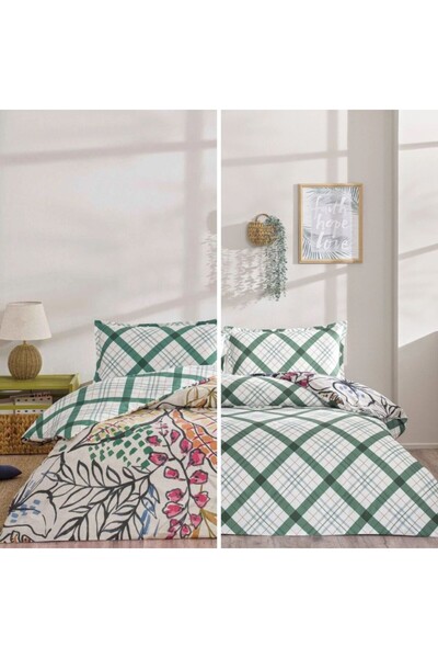 Taç Double Duvet Cover Set with 2 sides, 100% Cotton ranforce, TAC, Greeny Verde