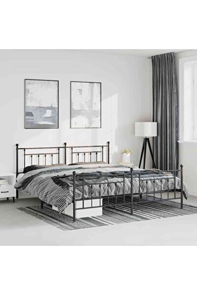 Concept Cadru pat metalic cu tăblii de cap/picioare, negru, 193x203 cm