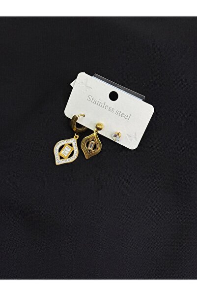 Melisa Takı & Aksesuar 316L Steel Gold Color 3 Piece Earrings