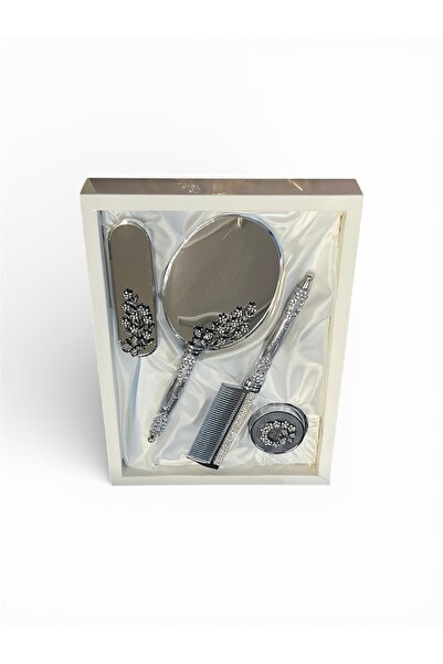 AMOR Luxury Mirror Comb Set Shiny Silver (Flower Bouquet)