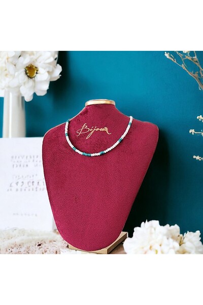 Ezera Casandra Choker Necklace made of Mother of Pearls and Reconstituted Tur...