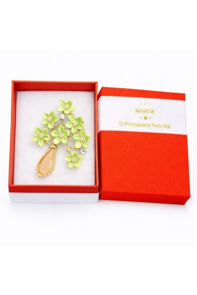 OEM Martisor Brooch Vase with Green Flowers