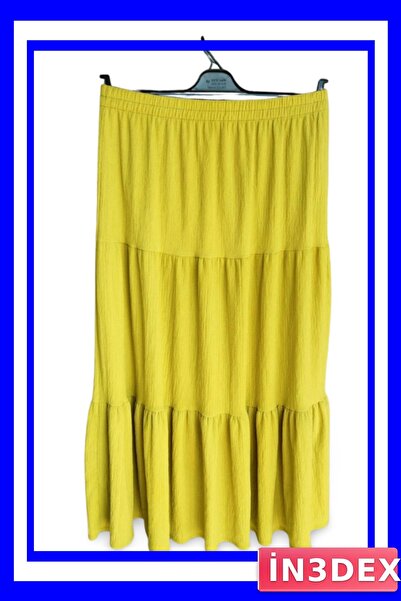 İN3DEX Rubber Waist Detailed Long Spider Fabric Skirt Green Color