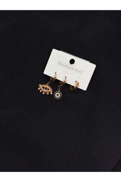 Melisa Takı & Aksesuar 316L Steel Rose Color 3-Piece Earrings