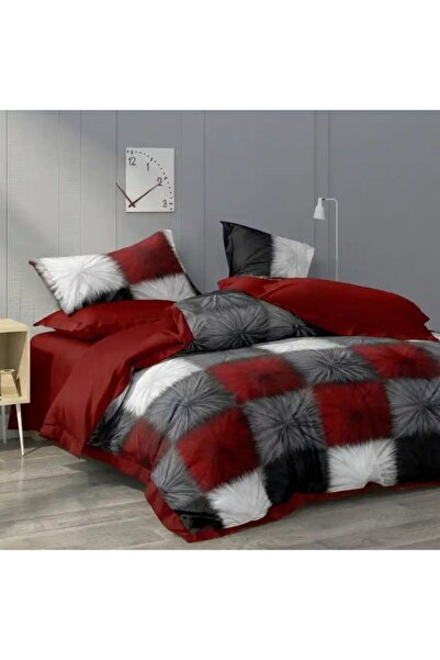 Pucioasa Duvet Cover Set with Stretchy in fine fabric, 6 pieces, Red-gray squ...