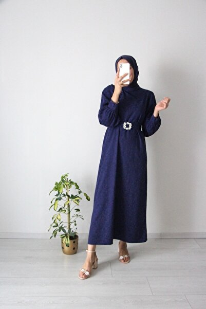 MERNEBUTİK Morcivert Jakarlı Özel Gün Tesettür Elbise Abiye
