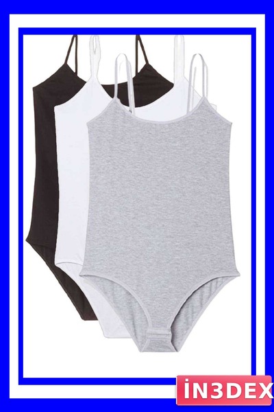 İN3DEX طقم بودي نسائي بحزام حبل ومشبك إغلاق مكون من 3 قطع باللون الأسود والأب...