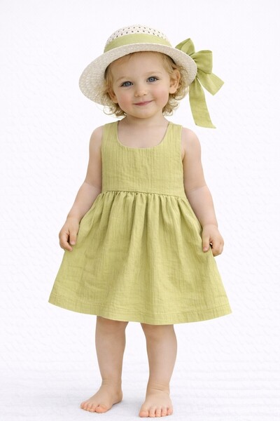 Chicsy Baby Tatlı Kız Bebek Yazlık Fiyonklu Şapkalı Pamuklu 2'li elbise
