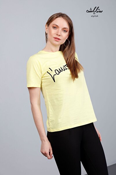 Stylihs Stylish yellow letter print t-shirt