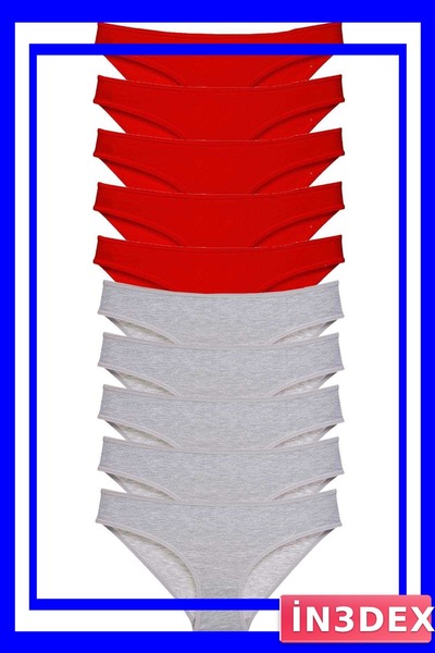 İN3DEX 10'Lu Women's Slip Panties Set Red and Gray