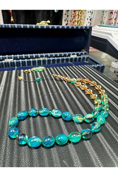 Septemmart سبحة كهرمان مخصصة مصنوعة يدويًا بألوان متعددة مقاس 7×10 ملم مع توق...