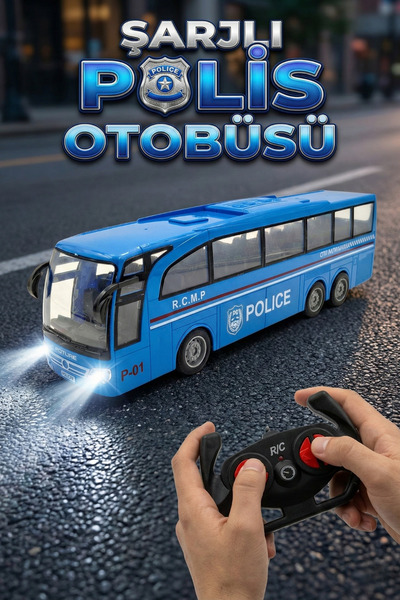 TUENGİ STORE Uzaktan Kumandalı Şarjlı Büyük Boy Polis Otobüsü - 30 cm Full Fo...