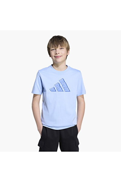 adidas Boys Crew Neck T-Shirt With Logo Print - Cotton - Short Sleeves