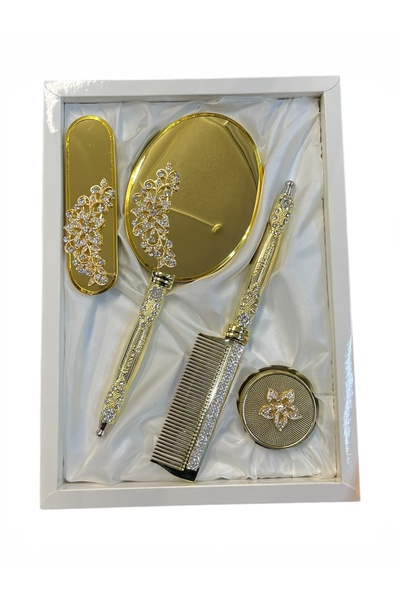 AMOR Luxury Mirror Comb Set Shiny Gold (Flower)