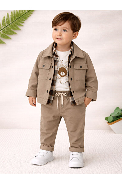 Nehad Bebe طقم للأولاد مكون من 4 قطع: سترة وقميص وتي شيرت مطبوع وبنطلون، طقم ...