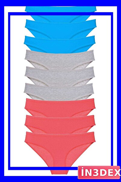 İN3DEX Women's Slip Panties Set of 9 Lycra Fuchsia Gray Blue