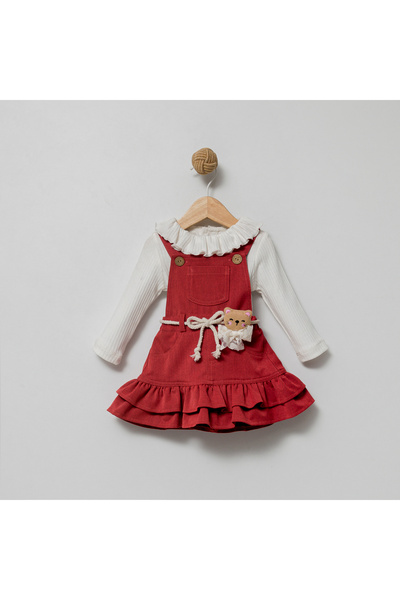 Coolimino AYICIK FİGÜRLÜ FIRFIRLI KIZ BEBEK SALOPET ELBİSE