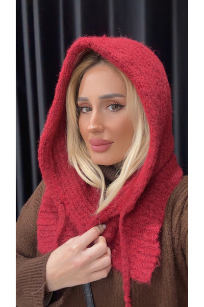 moimaaksesuar Women's Soft Textured Plain Red Knitwear Balaclava – Cold Weath...