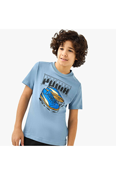 Puma Graphic Print T-shirt with Short Sleeves