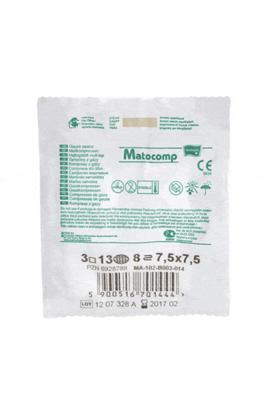 TZMO Comprese Sterile MATOCOMP, 8 Layers, Blister of 3 Pieces