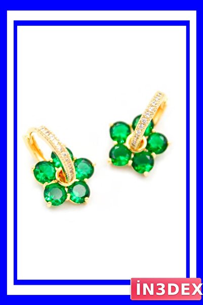 İN3DEX Green Stone Flower Patterned Earring Accessory