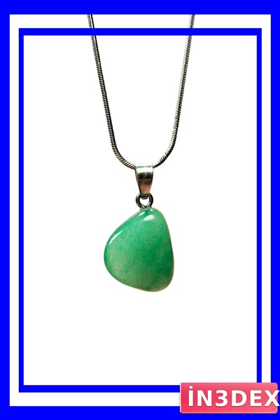 İN3DEX قلادة مصنوعة يدويًا من حجر اليشم الطبيعي بطول 2 سم وسلسلة بطول 20 سم