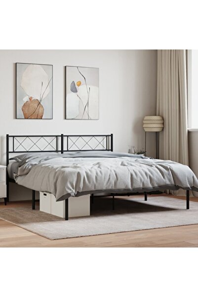 Concept Cadru de pat metalic cu tăblie, negru, 140x200 cm