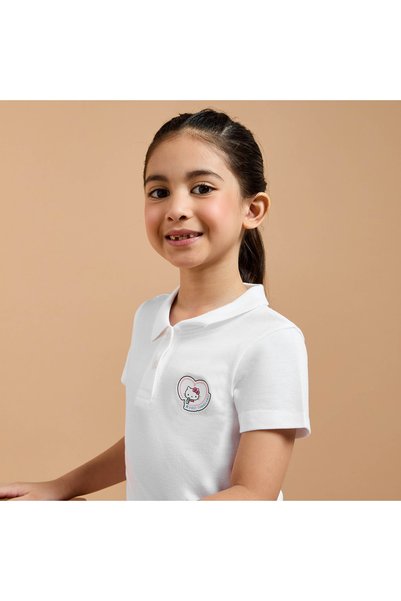 SANRIO Hello Kitty Print Polo T-shirt with Short Sleeves