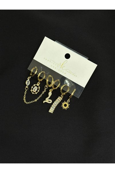 Melisa Takı & Aksesuar 316L Steel Gold Color 6-Piece Earrings