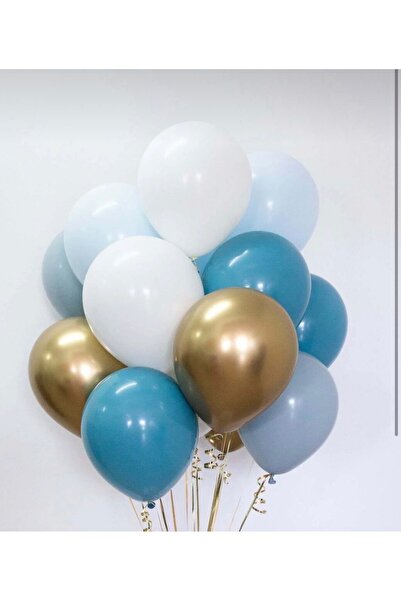 Çemrek Süs Parti Blue White Gold Chrome Balloon Set 10 Pcs 12 Inch