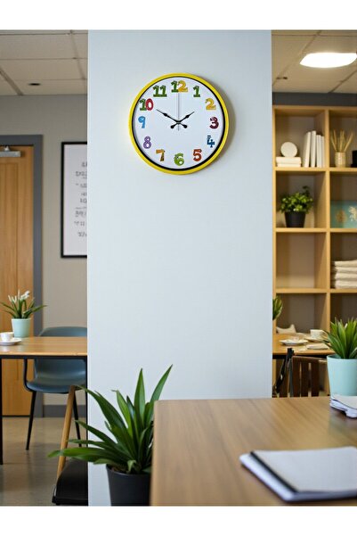 Lunaev ساعة حائط لغرفة الأطفال باللون الأصفر مقاس 36 سم