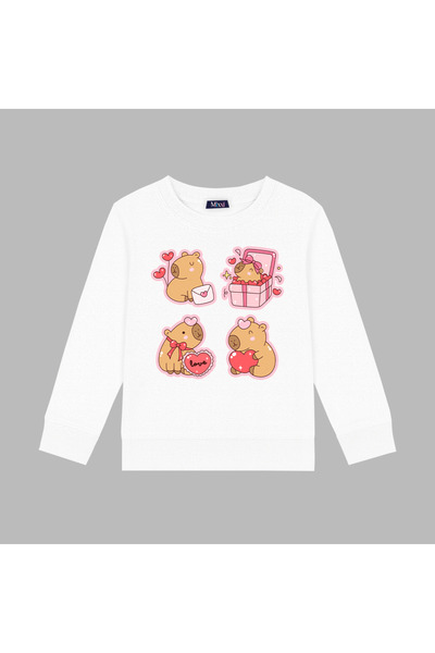 mixxi fashion Cute Capybara Capybara Love Heart Balloon 3-Thread Crew Neck Gi...