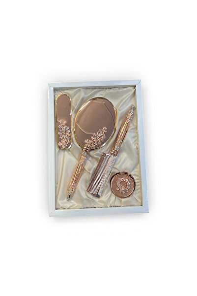 AMOR طقم مشط مرآة فاخر بلون نحاسي لامع (باقة زهور)