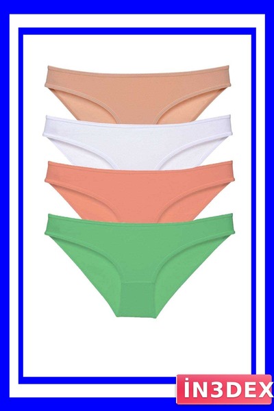 İN3DEX Lycra Women's Slip Panties Set 4 Pieces Skin White Green