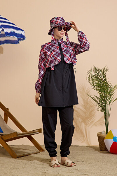 GAVLİA Women's Hijab Swimsuit Set of 5 with Full Zipper.