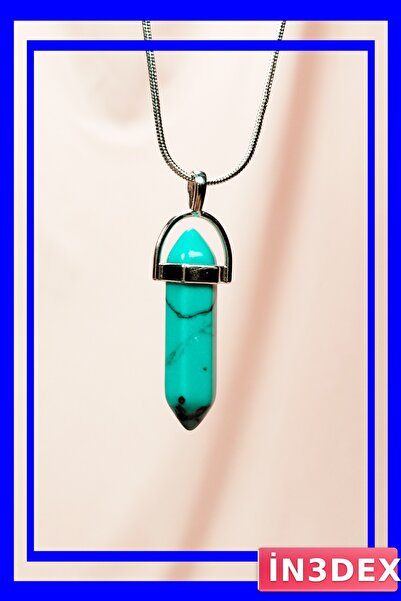 İN3DEX Handmade Turquoise Stone Necklace 3.5 cm Pendant 20 cm Chain