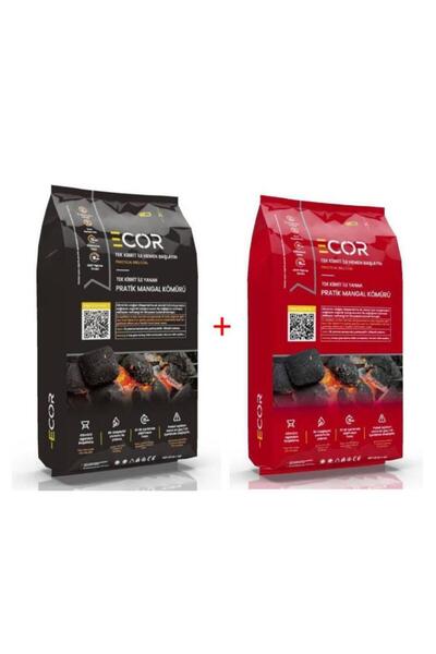 Ecor Tek Kibrit ile Yanan Pratik Mangal Kömürü 1,5 kg x 2 Adet