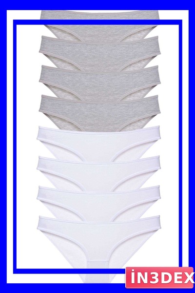 İN3DEX Lycra Women's Slip Panties Set 8 Pieces Gray White