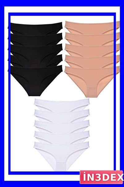 İN3DEX Lycra Women's Slip Panties Set 15 Pieces Black and White