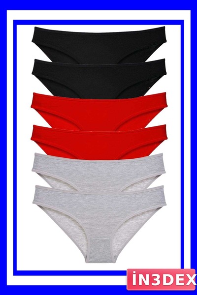 İN3DEX Lycra Women's Slip Panties Set 6 Pieces Black Red Gray