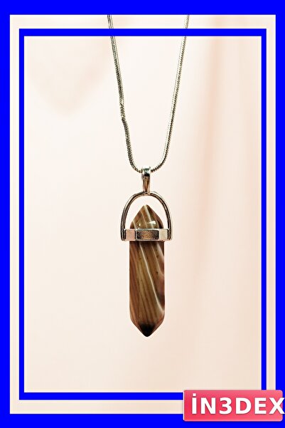 İN3DEX Natural Brown Agate Stone Handmade Necklace with 3.5 cm Pendant