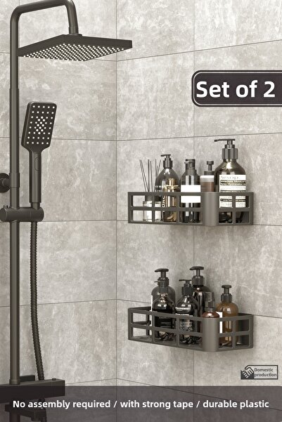 Mowo Home 2-Piece Adhesive Bathroom Shelf Shampoo Holder Soap Dish Set – Show...