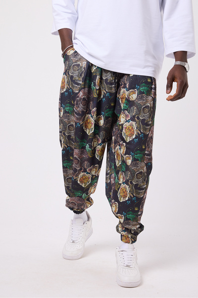 Superbluemexico Unisex Street Style Printed Wrinkled Sports Baggy Trousers