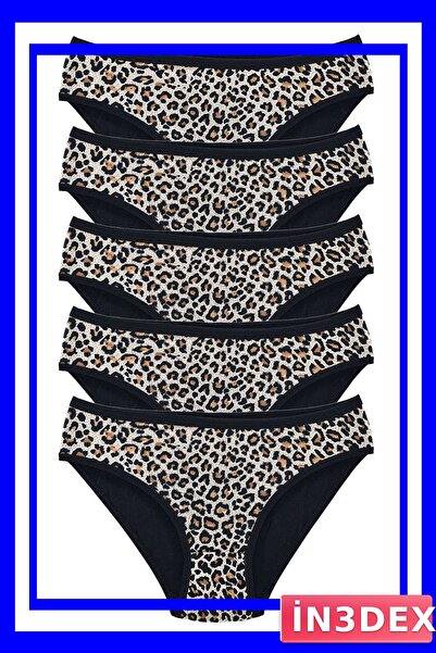 İN3DEX Lycra Soft Textured Slip Panties 5-Pack Leopard Pattern